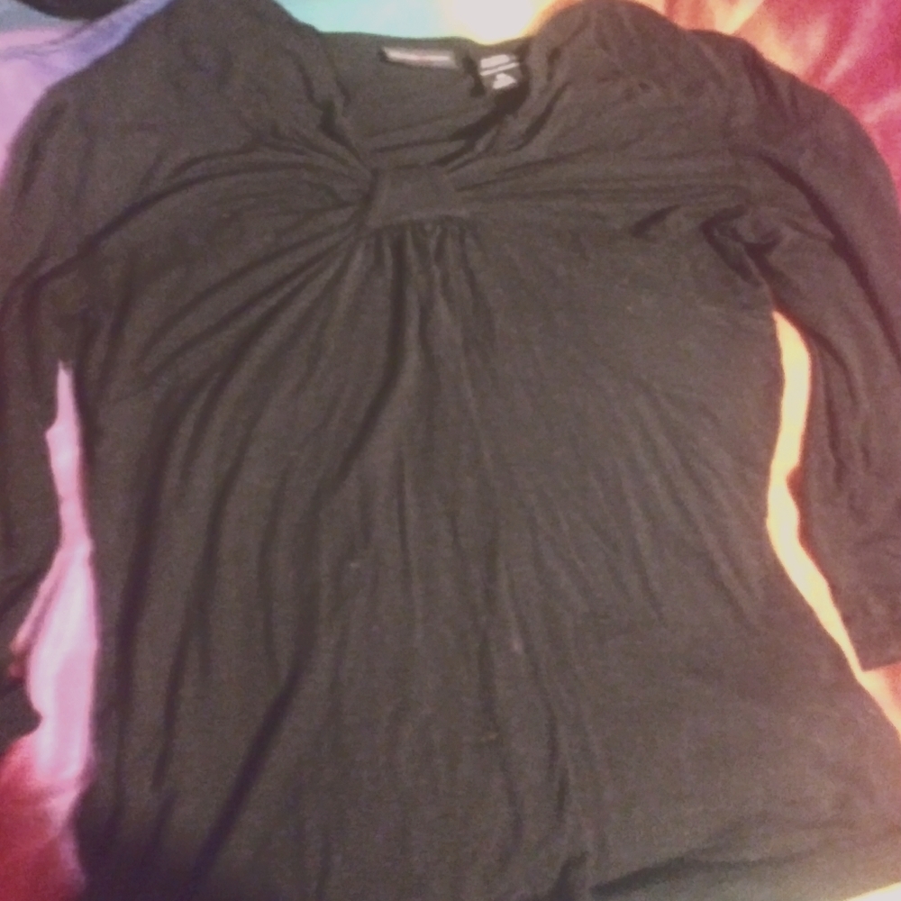 M NY&Co Women's V-Neck Black Top w/ Ruched Detail